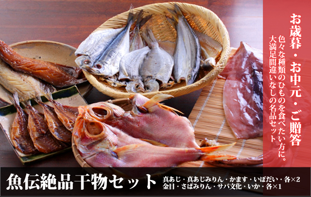 お歳暮 お中元 ご贈答 魚伝絶品干物セット 真鶴の老舗ひもの通販なら魚伝 うおでん へ
